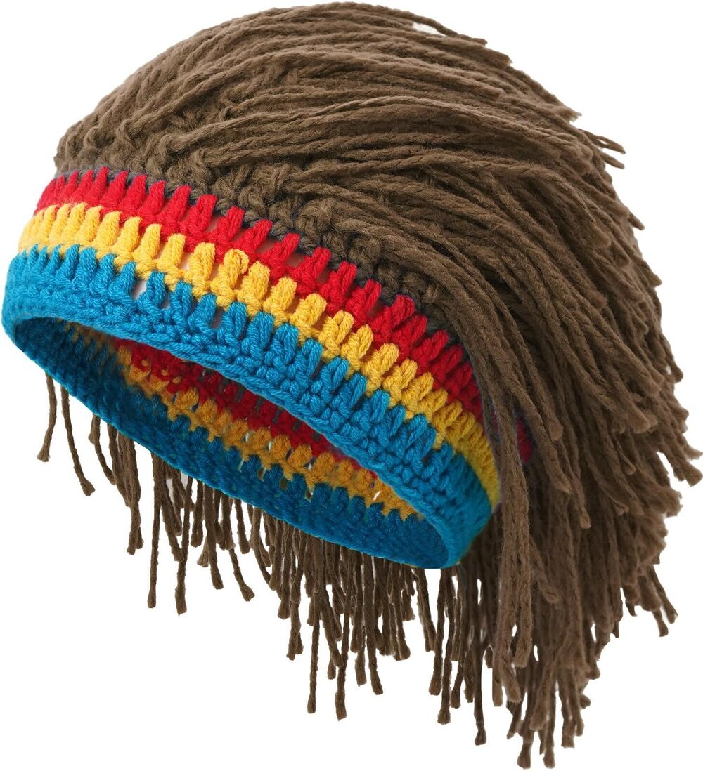 9326 Wig Hat Knitted Wigs Beanie Hats with Dreadlocks Reggae Wig Cap Brown
